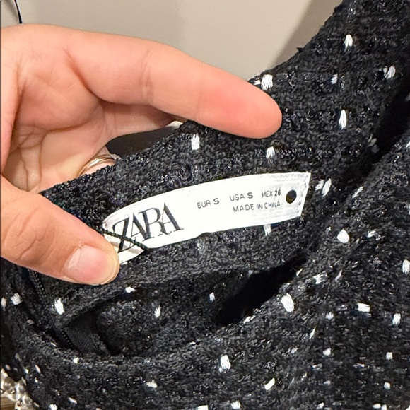 Zara Black Tweed Pearl-Embellished Mini Dress - Picture 3 of 5